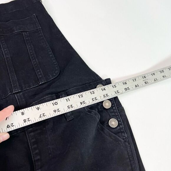 KanCan Overall Shorts Womens Medium Black Distressed Jean Stretch Denim - Picture 6 of 11